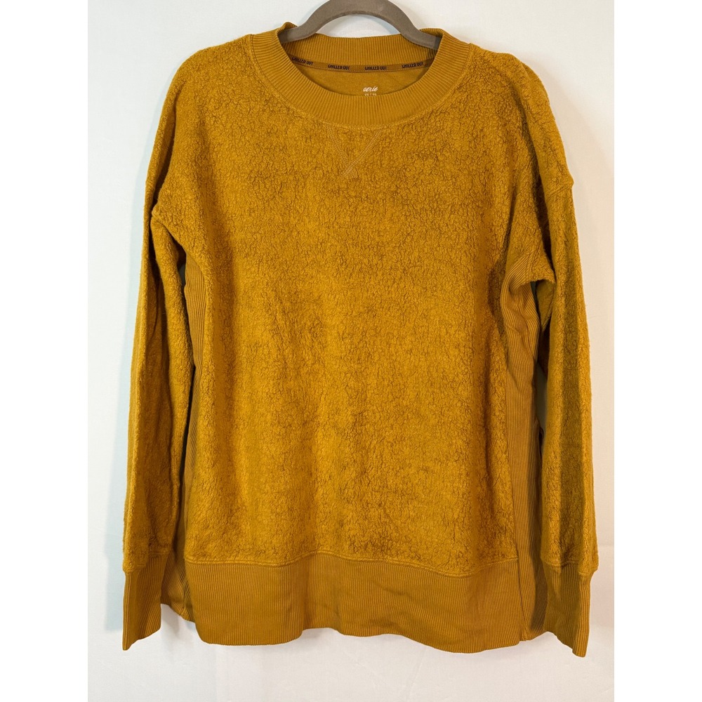 Aerie Chilled Out Mustard Yellow‎ Textured Fleece Ribbed Side Slit Sweatshirt XS